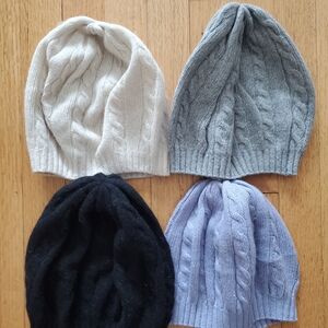 Portolano Cable Knit Beanie Set - Cream, Gray, Black, Purple